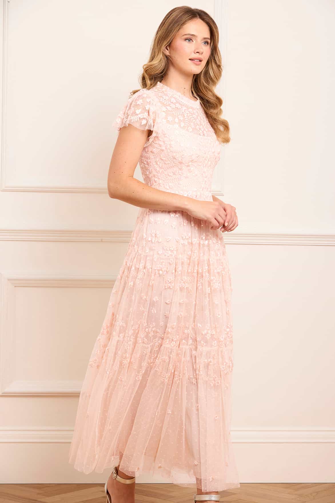 Clover Short Sleeve Ankle Gown Pink | Needle & Thread Clover Short Sleeve Ankle Gown Pink | Needle & Thread