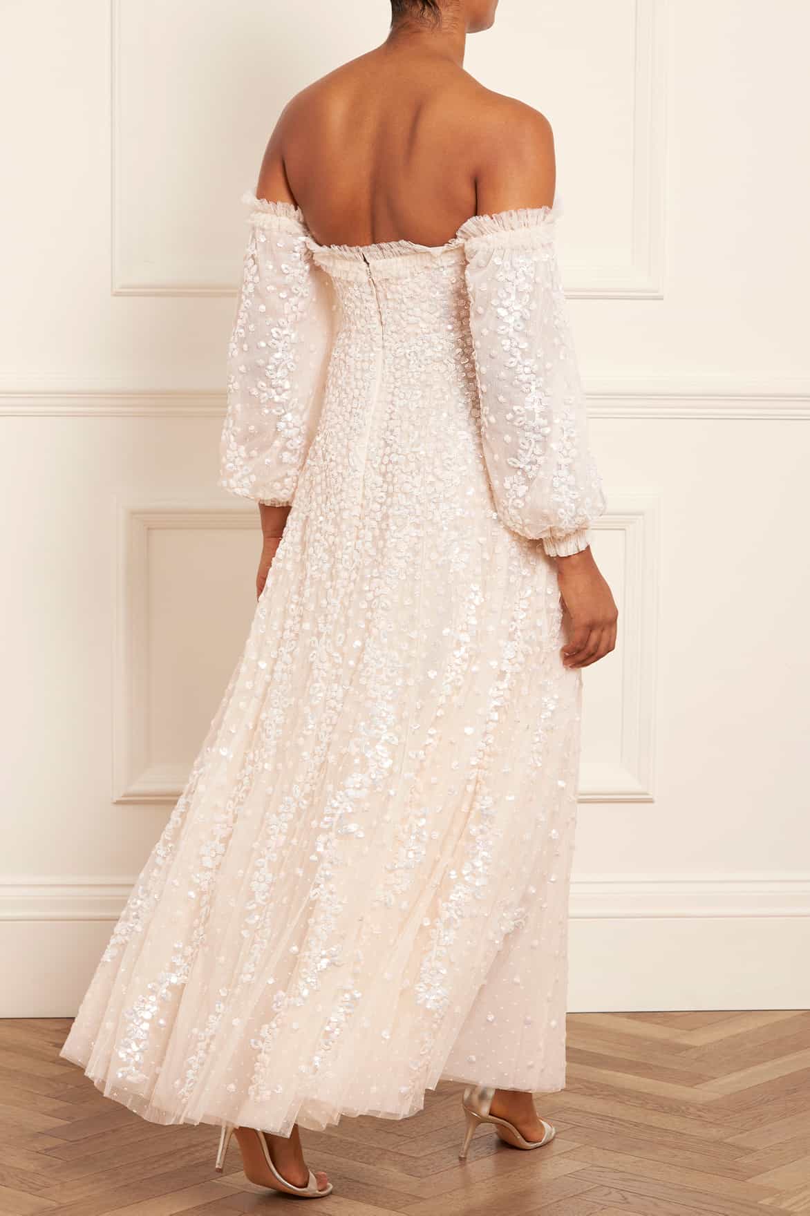 Confetti Gloss Off-Shoulder Gown Cream | Needle & Thread Confetti Gloss Off-Shoulder Gown Cream | Needle & Thread