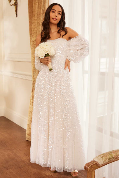 Confetti Gloss Off-Shoulder Gown – Cream