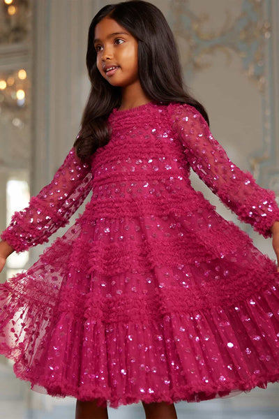 Buy Gold Net Embroidery Sequin Gown For Girls by FAYON KIDS Online at Aza  Fashions.