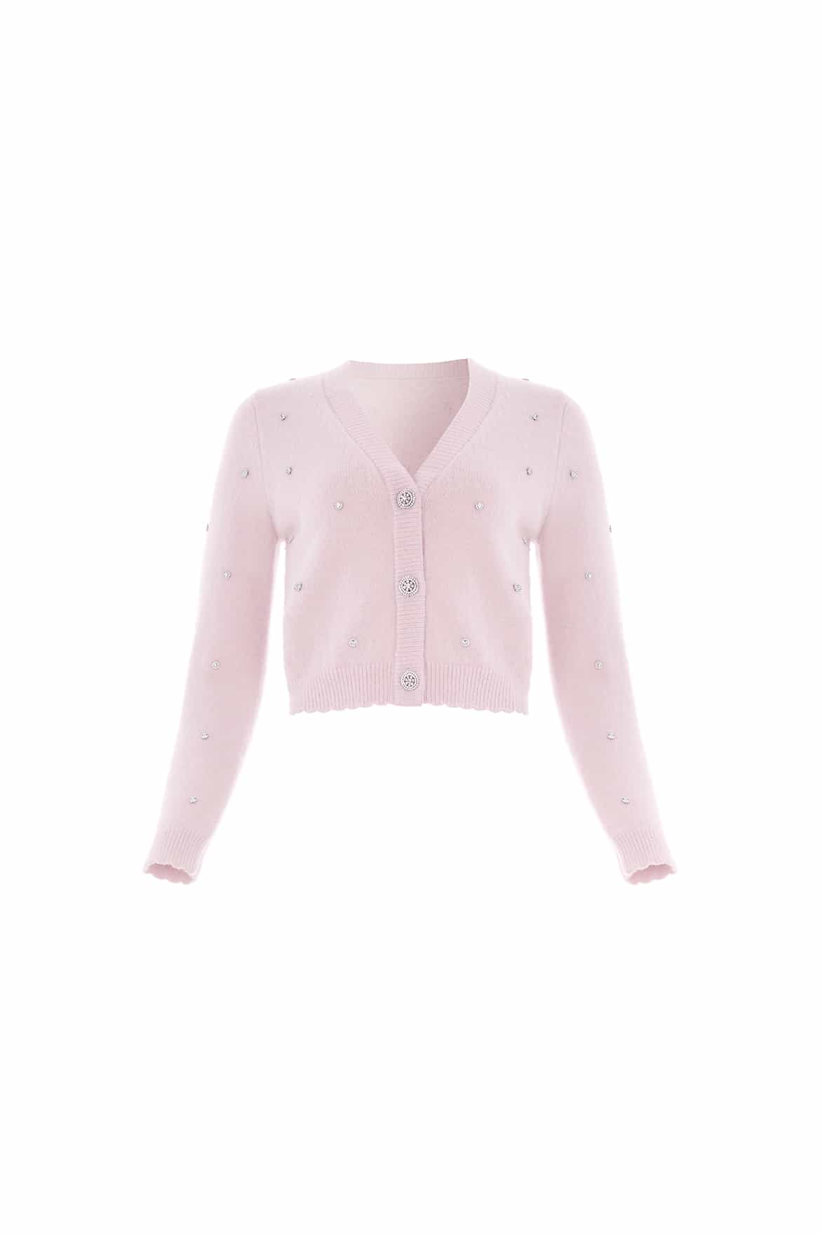Abbie Cropped Cardigan in Baby Pink | Size Small | Acrylic/Nylon | American Threads