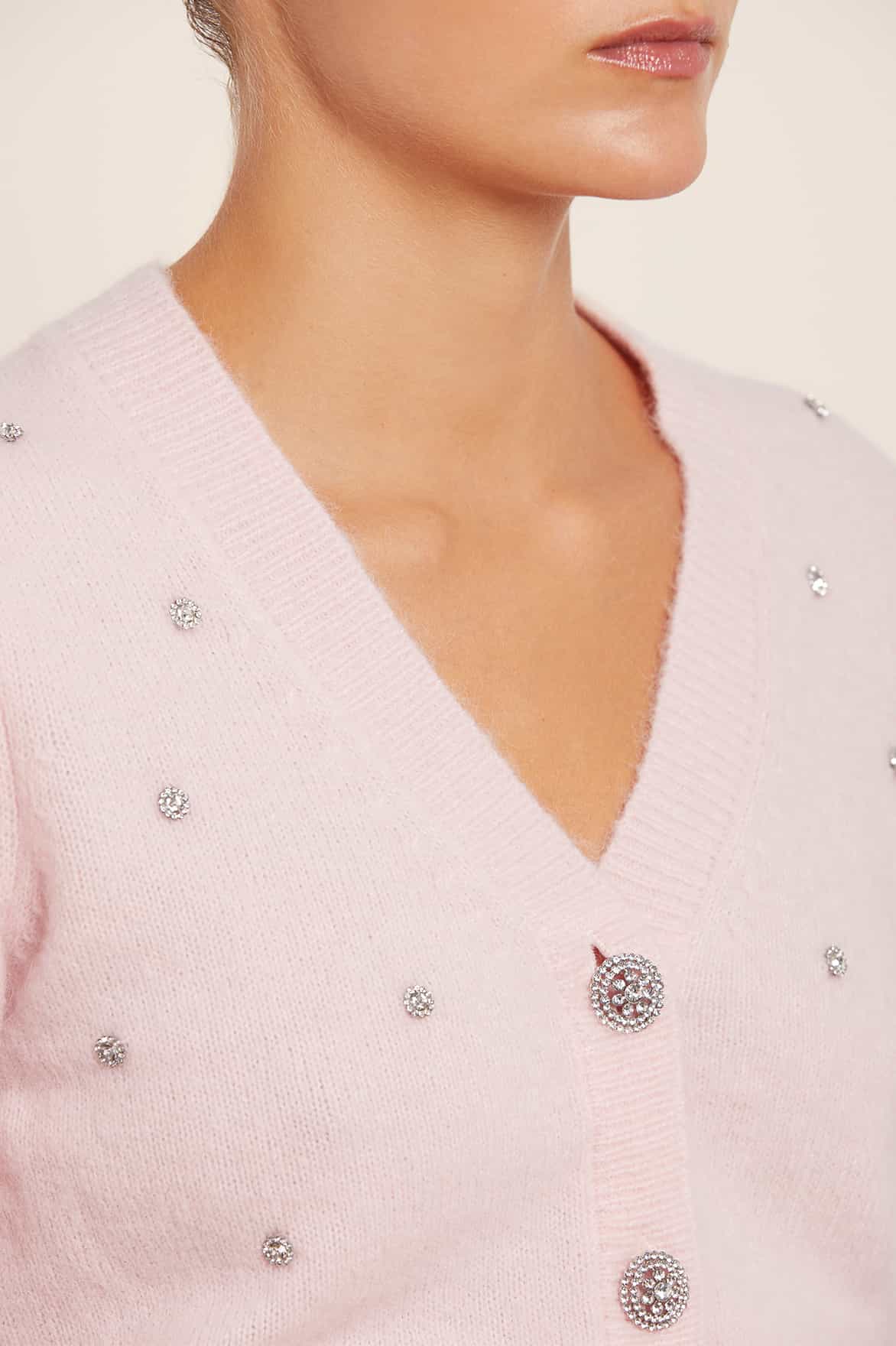 Embellished Crop Cardigan – Pink