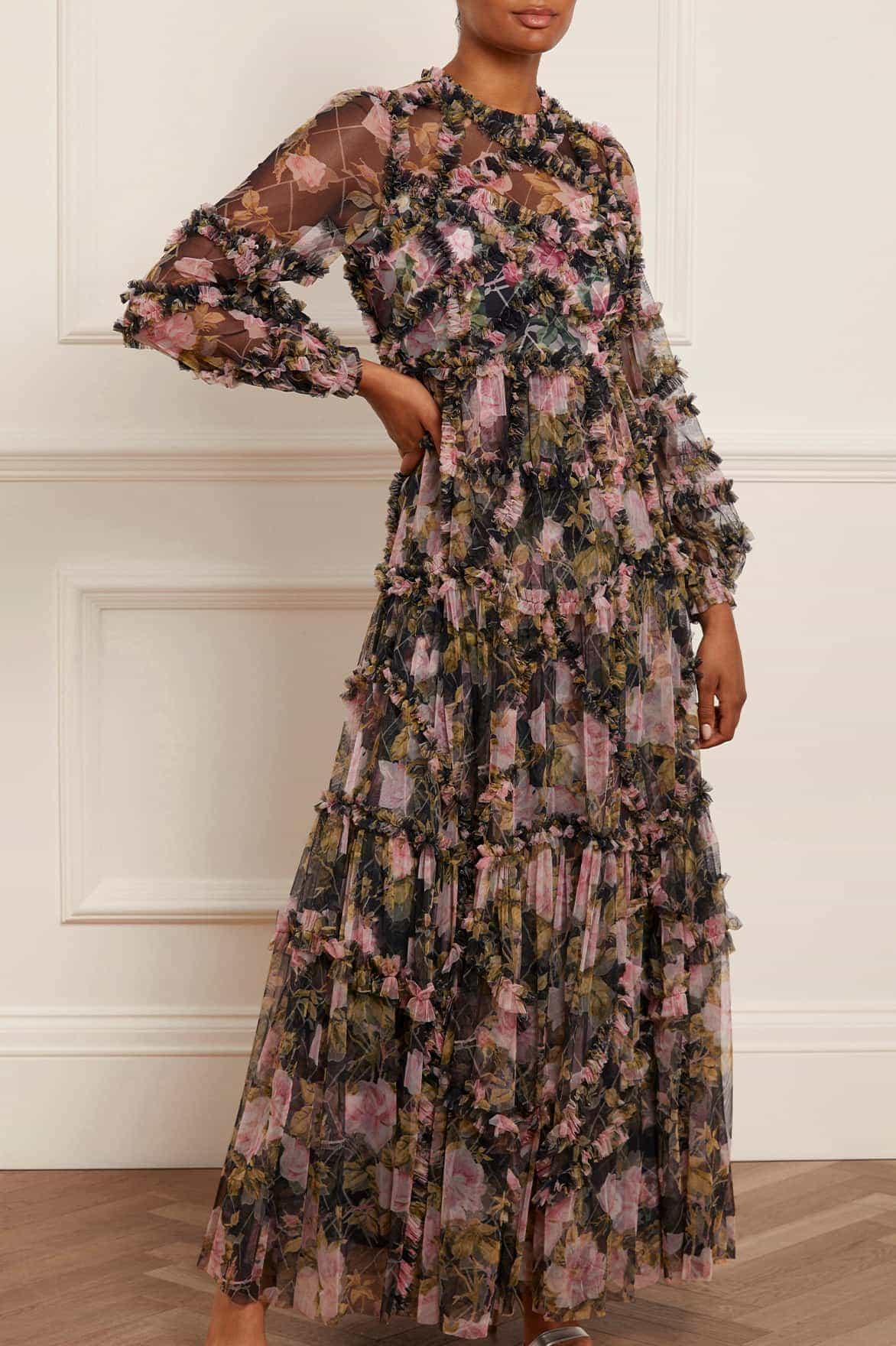 English Rose Diamond Ruffle Gown – Black