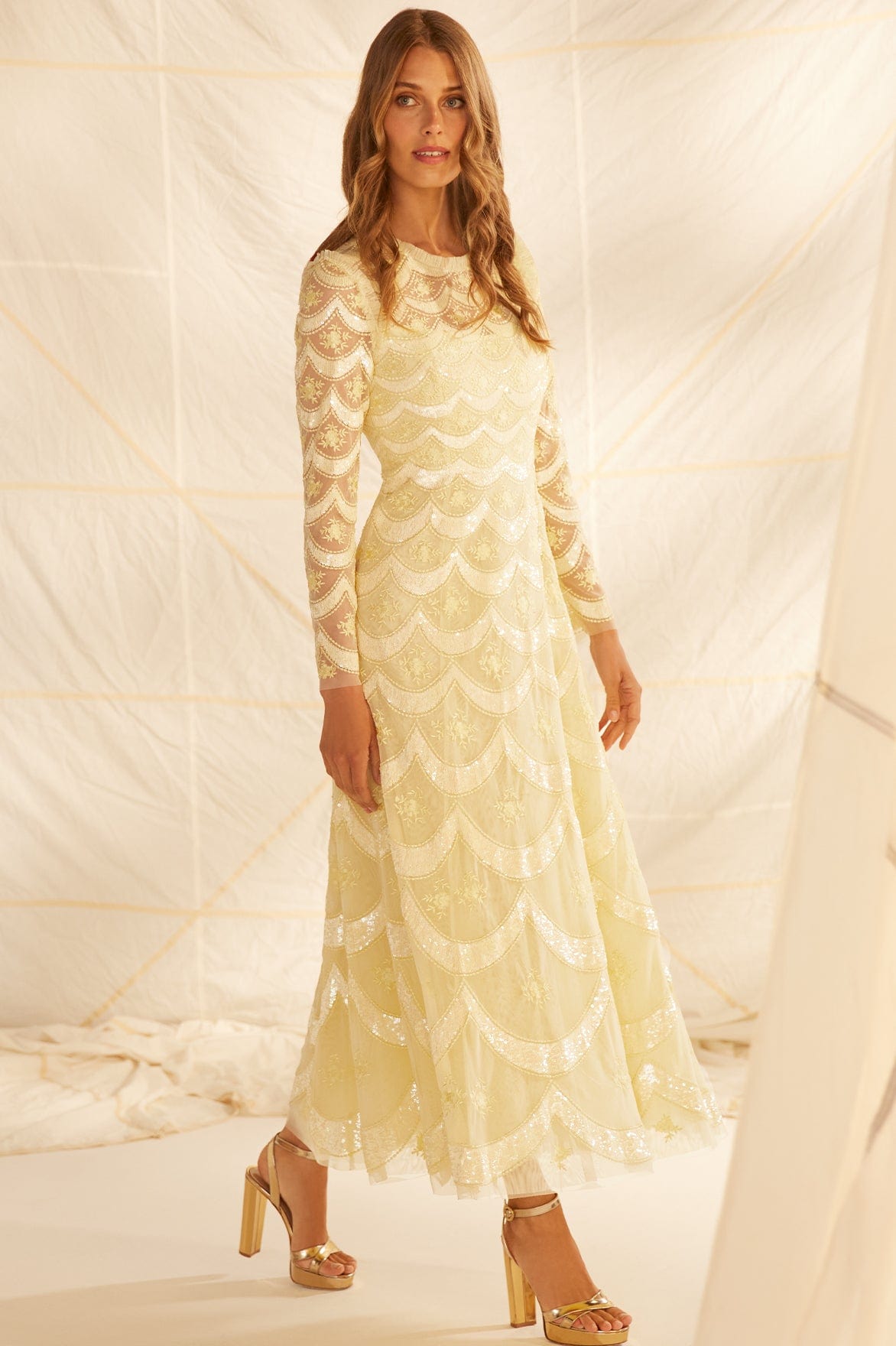 Long sleeve yellow on sale gown