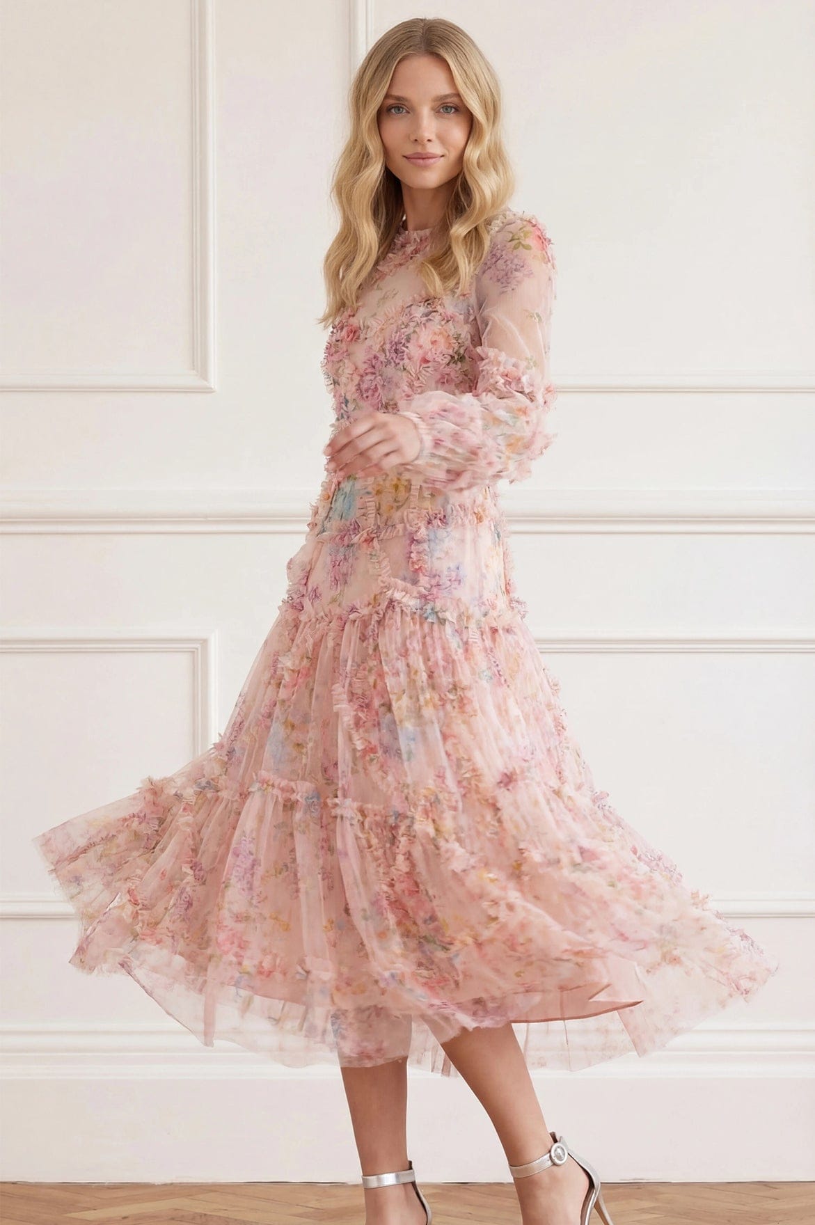 Floral Diamond Ruffle Ballerina Dress Floral Diamond Ruffle Ballerina Dress