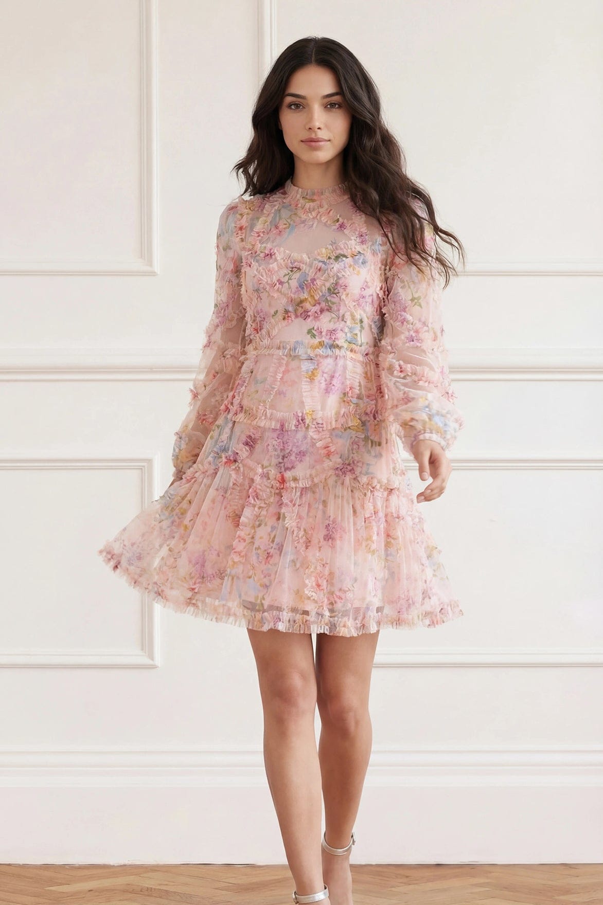 Floral Diamond Ruffle Dress Multi | Needle & Thread Floral Diamond Ruffle Dress Multi | Needle & Thread