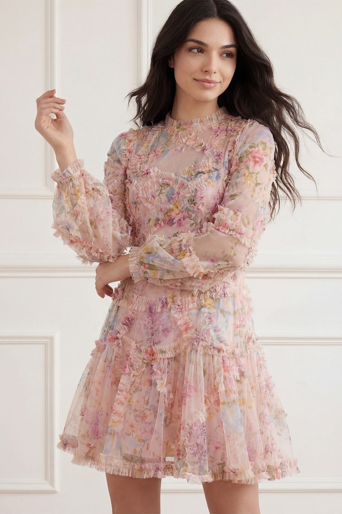 Floral Diamond Ruffle Dress Multi | Needle & Thread Floral Diamond Ruffle Dress Multi | Needle & Thread
