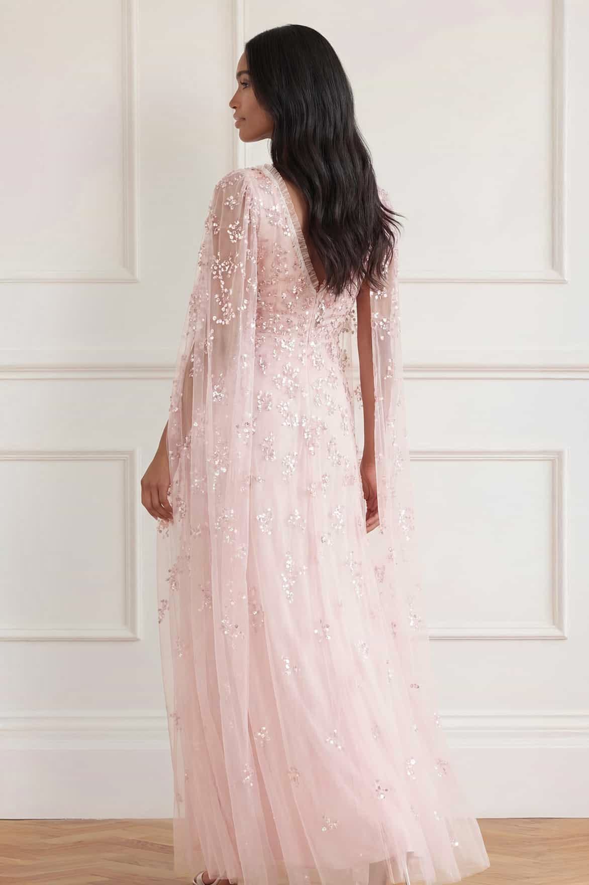 pink cape sleeve dress AKA Pink Cape Sleeve Dress