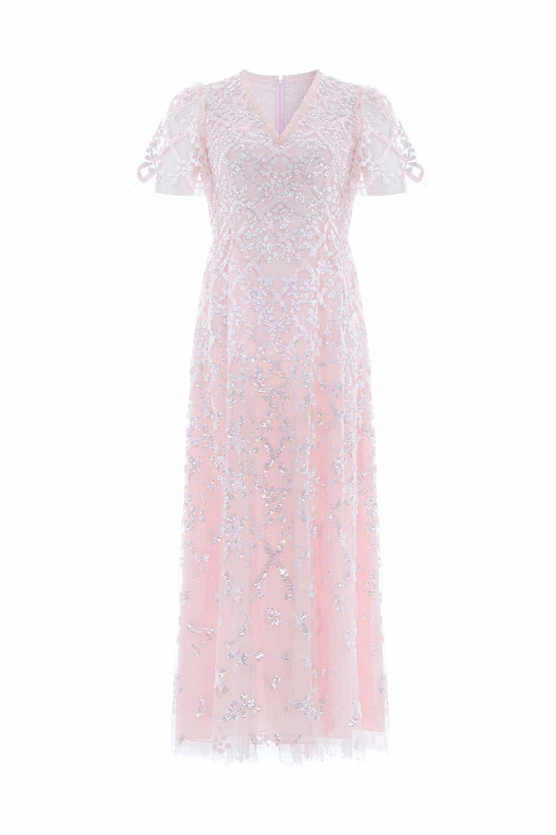 Garden Lattice Gloss Ankle Gown – Pink | Needle & Thread