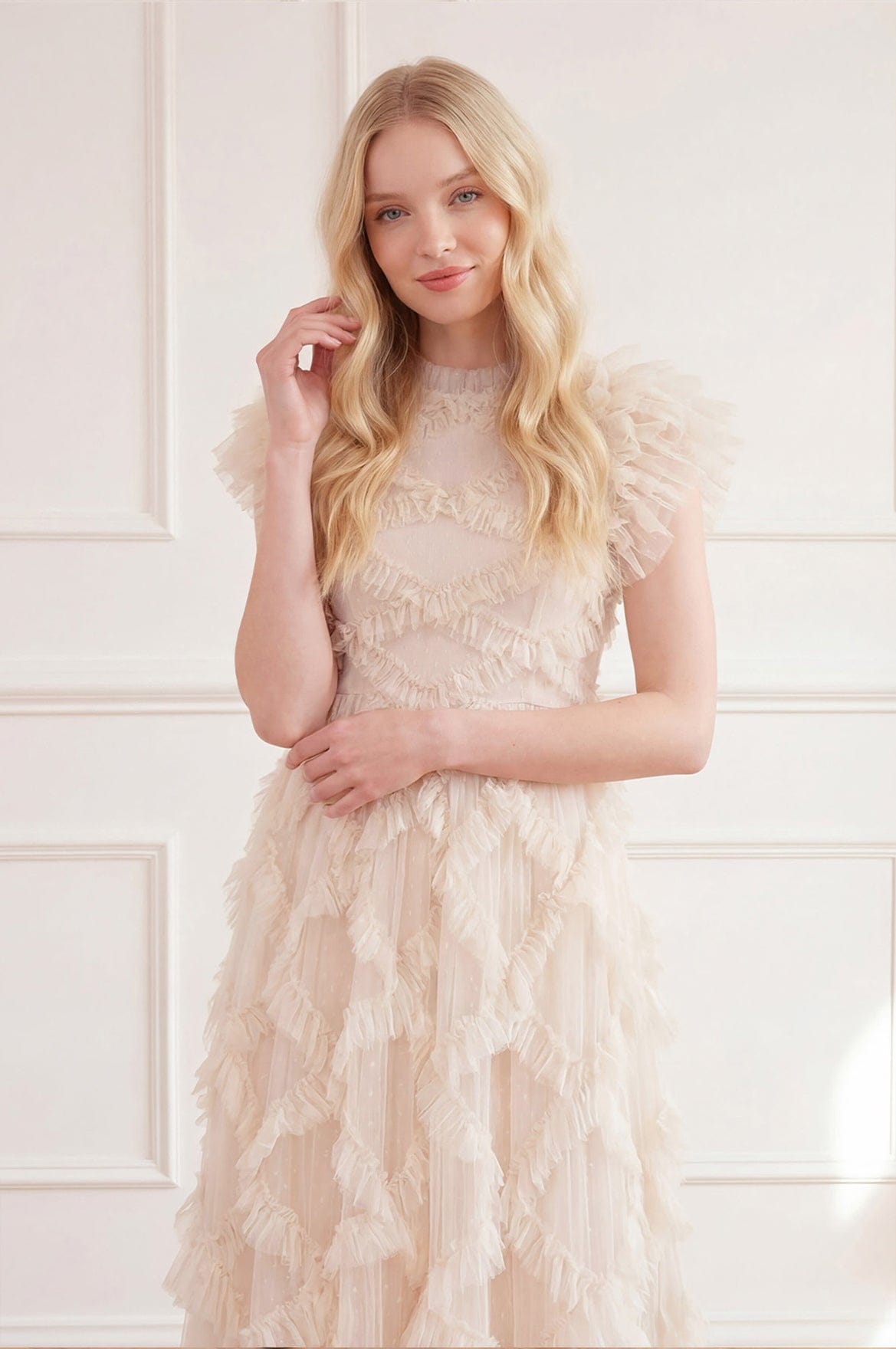 Genevieve Ruffle Gown Cream | Needle & Thread Genevieve Ruffle Gown Cream | Needle & Thread