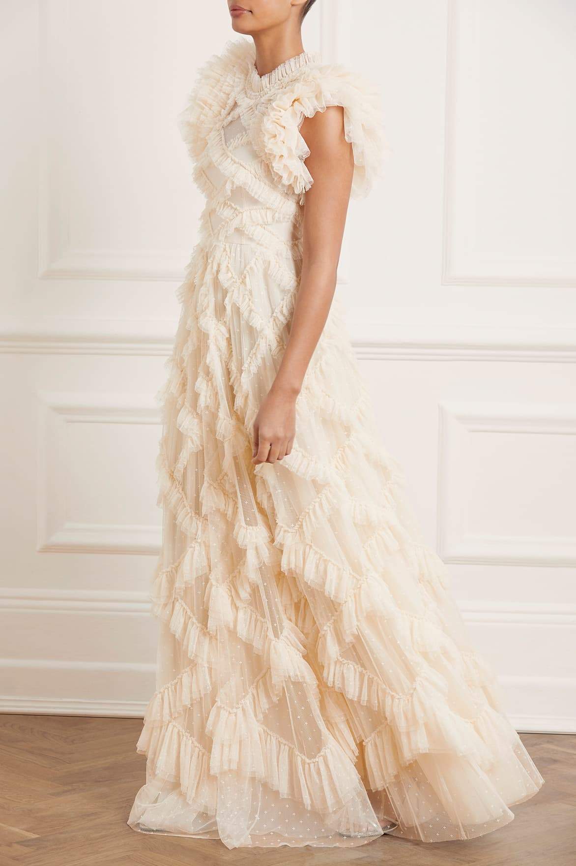Genevieve Ruffle Gown – Cream