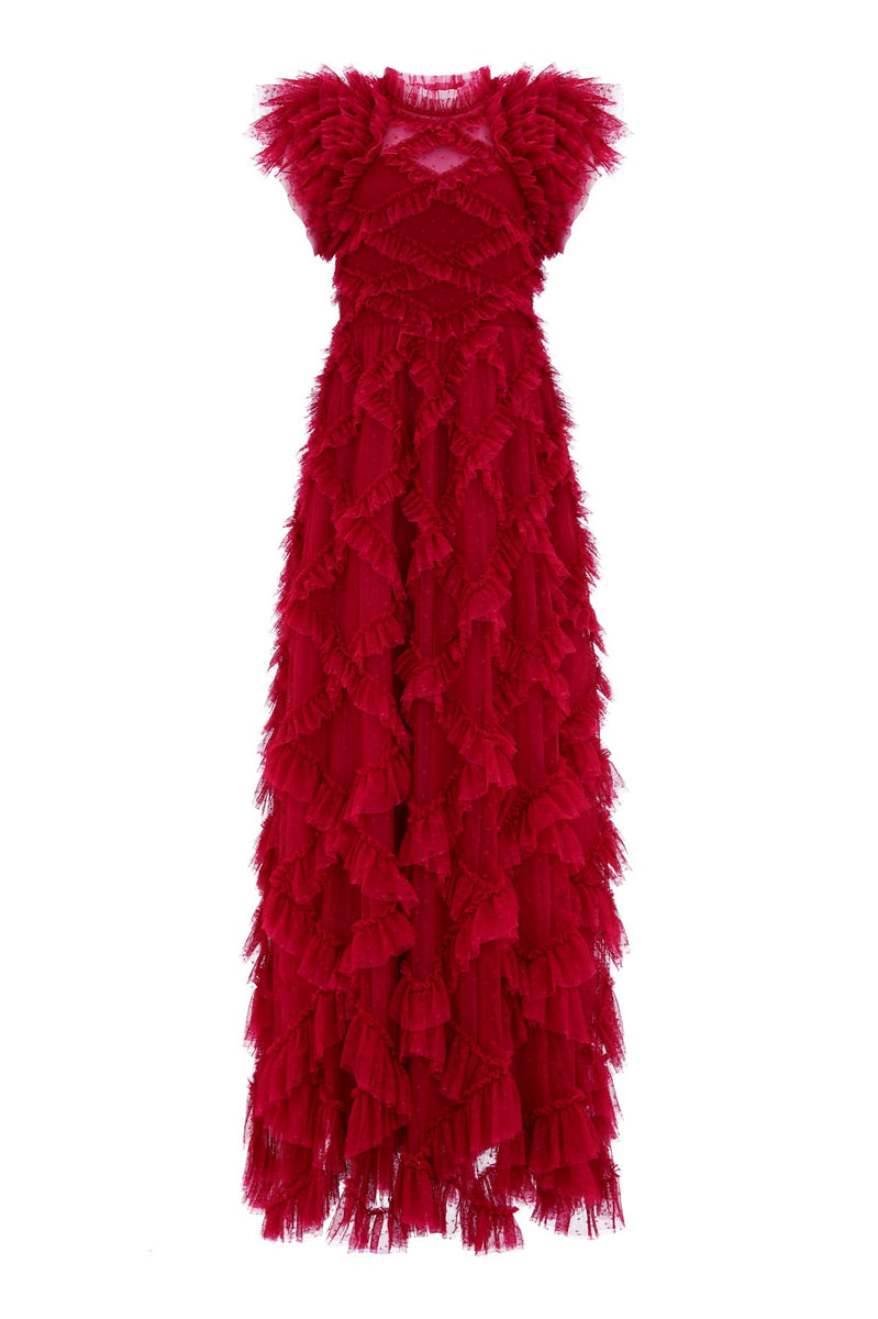 Genevieve Ruffle Gown – Red | Needle & Thread