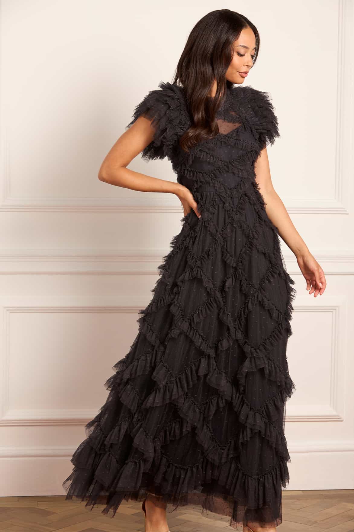 Genevieve Ruffle Gown Black | Needle & Thread Genevieve Ruffle Gown Black | Needle & Thread