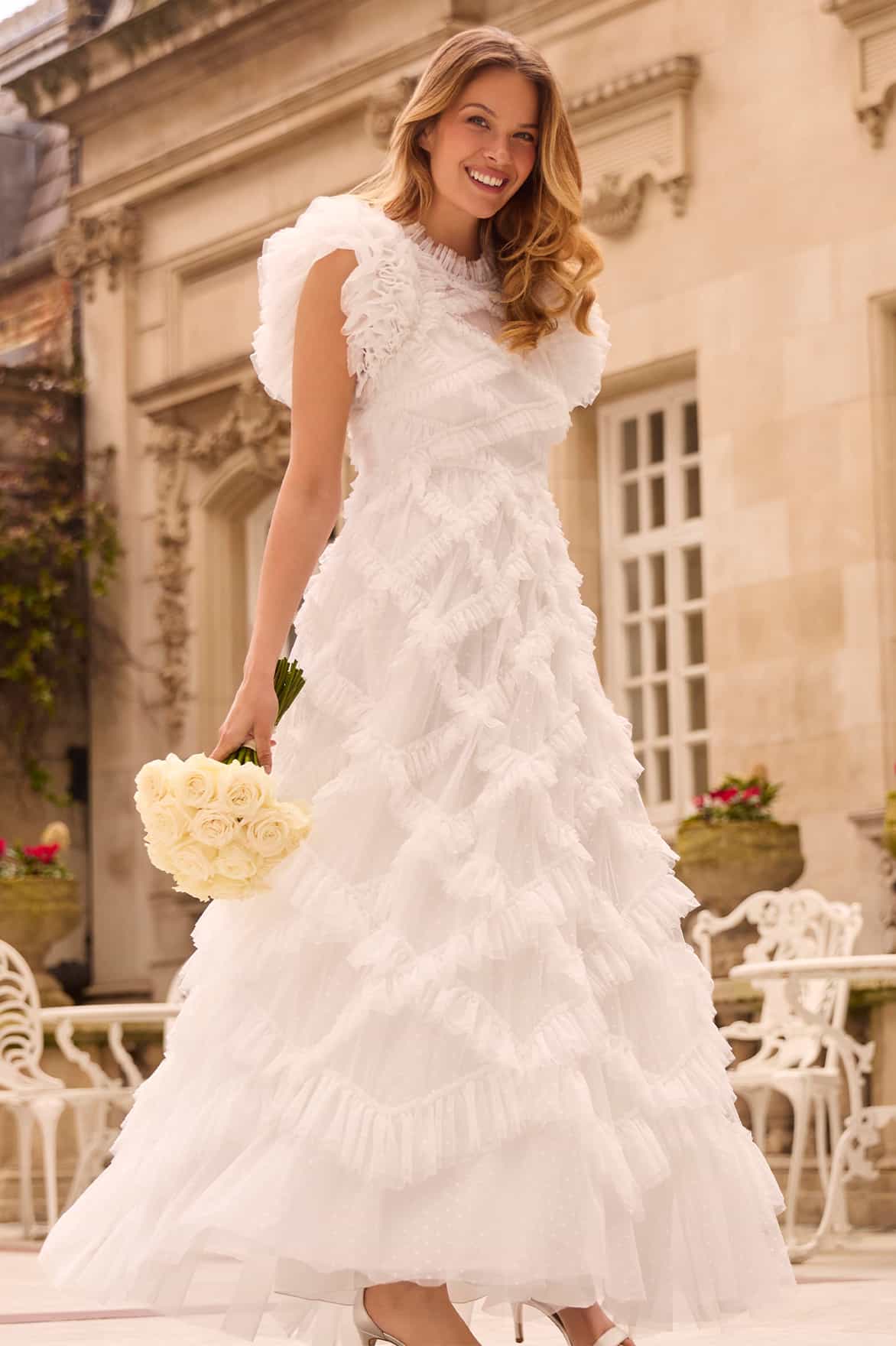Genevieve Ruffle Gown – White