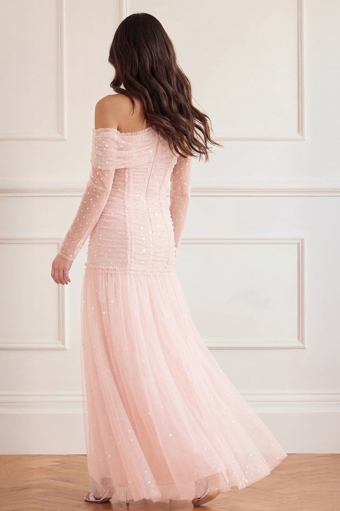 Gigi Dot One-Shoulder Rouched Gown Pink | Needle & Thread Gigi Dot One-Shoulder Rouched Gown Pink | Needle & Thread