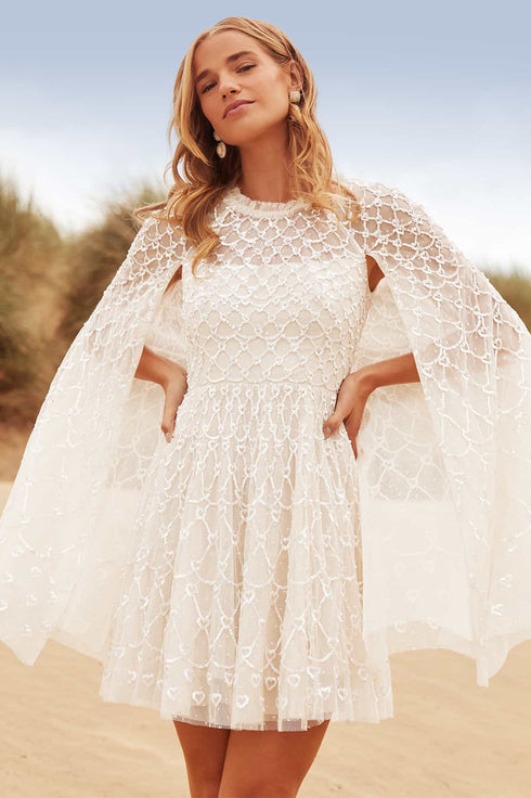 Heart Lattice Micro Mini Dress – Cream
