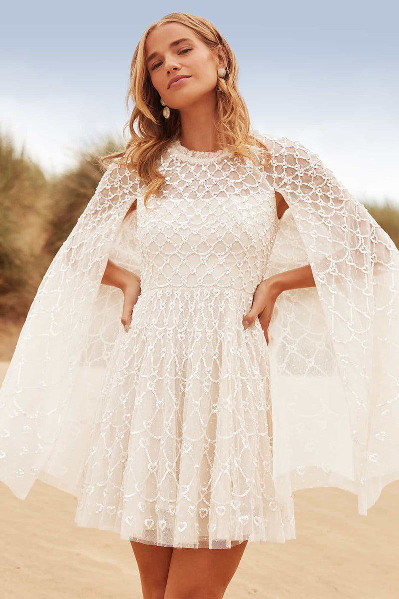 Heart Lattice Micro Mini Dress – Champagne | Needle & Thread