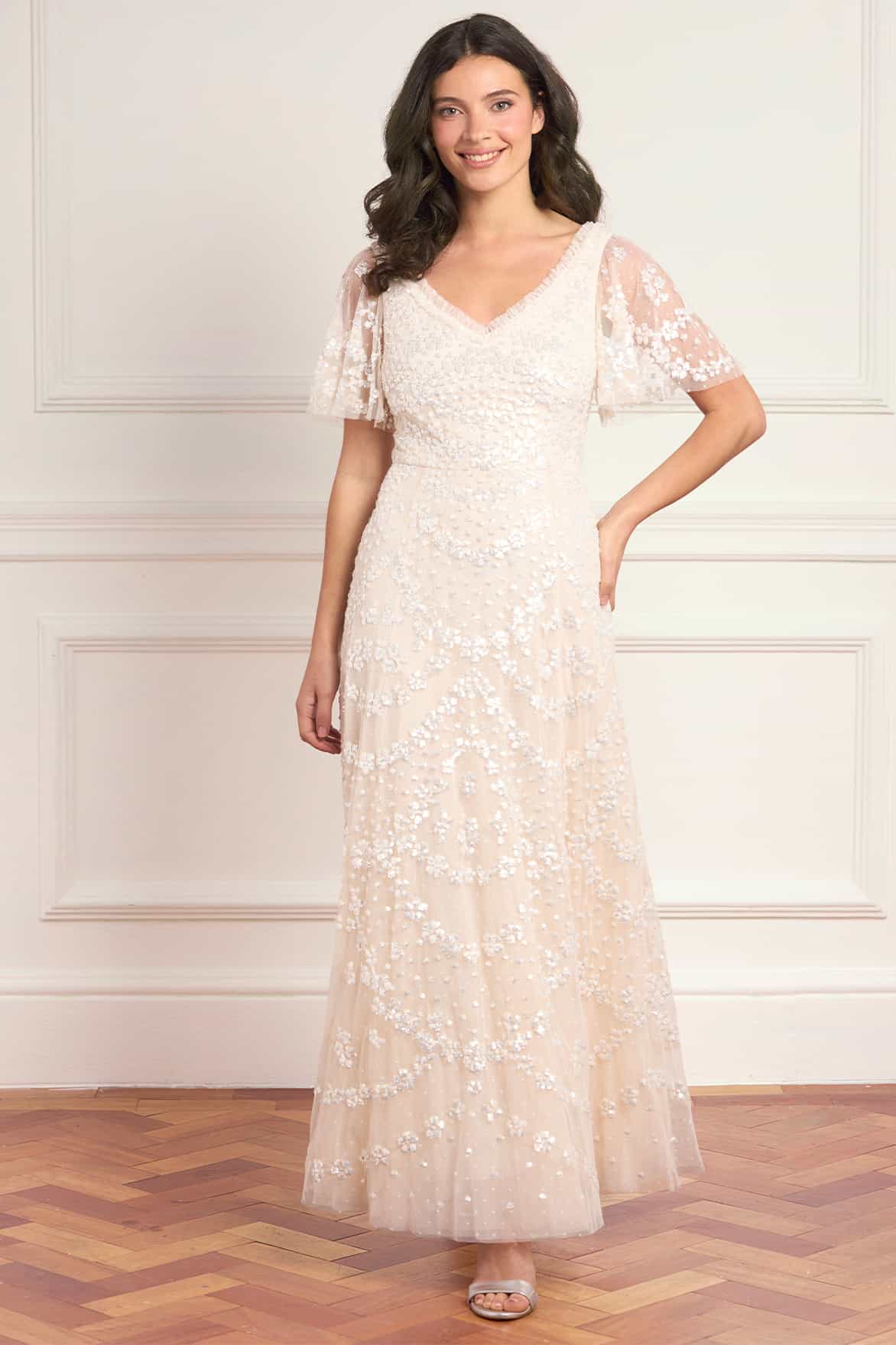 Isobel Sequin Ankle Gown – Cream