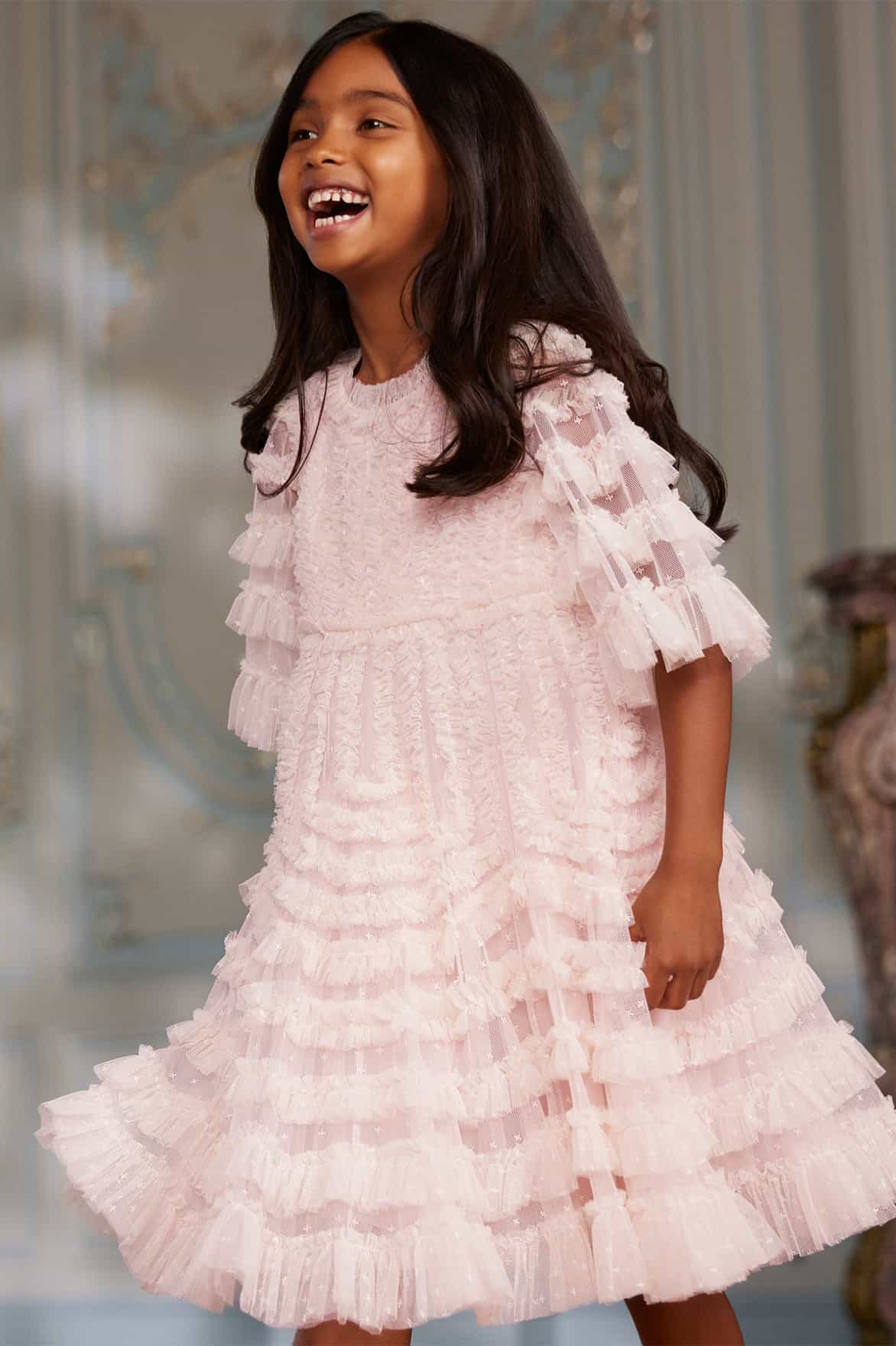 Girls Formal Dresses | Pink Floral Embellished Tulle Princess Dress – Mia  Belle Girls