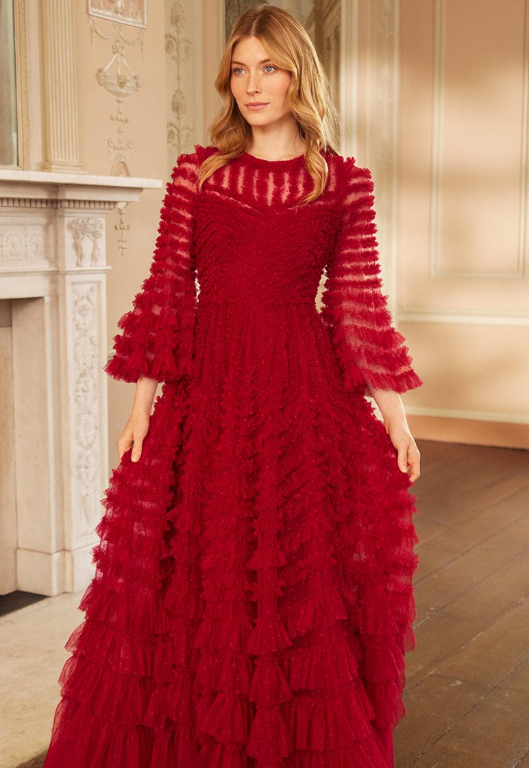 La Vie En Rose Round Neck Gown Red | Needle & Thread La Vie En Rose Round Neck Gown Red | Needle & Thread