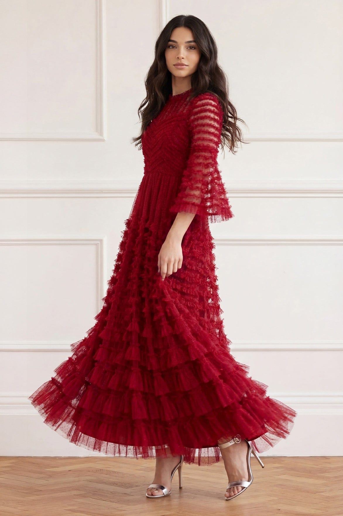 red round neck dress La Vie En Rose Round Neck Gown