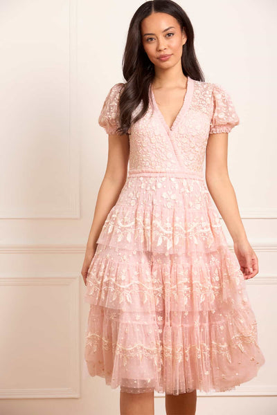 Layered Lace Midaxi Dress – Pink | Needle & Thread