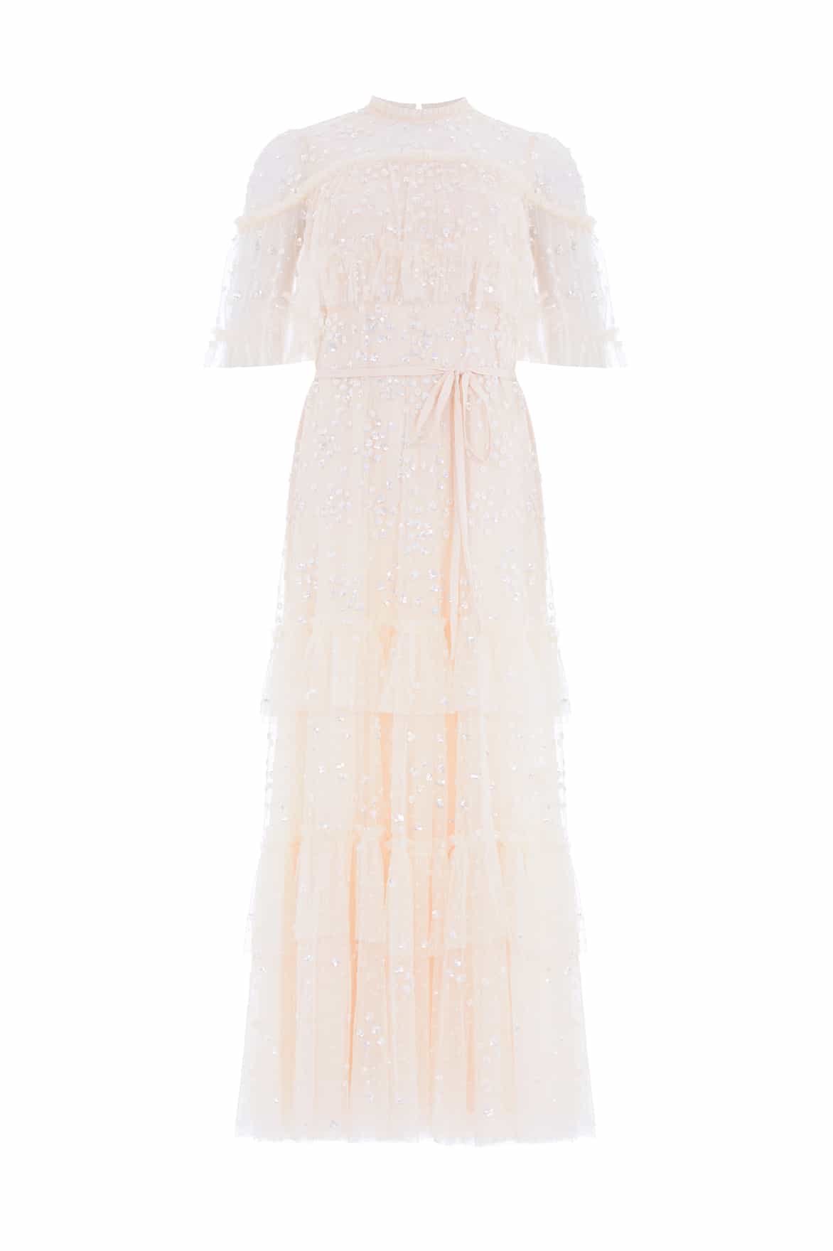 needle & thread embroidered lace tiered maxi dress in ivory Layered Lace Ankle Gown