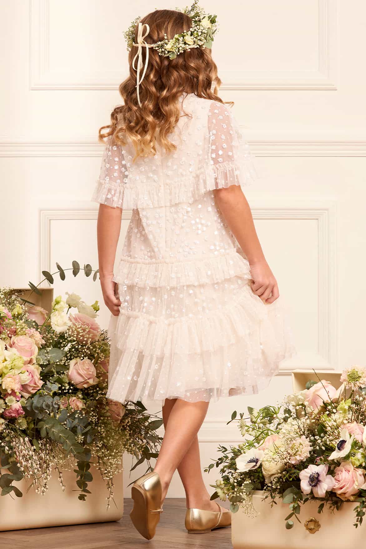 Leila Dot Tiered Cape Kids Dress Cream | Needle & Thread Leila Dot Tiered Cape Kids Dress Cream | Needle & Thread