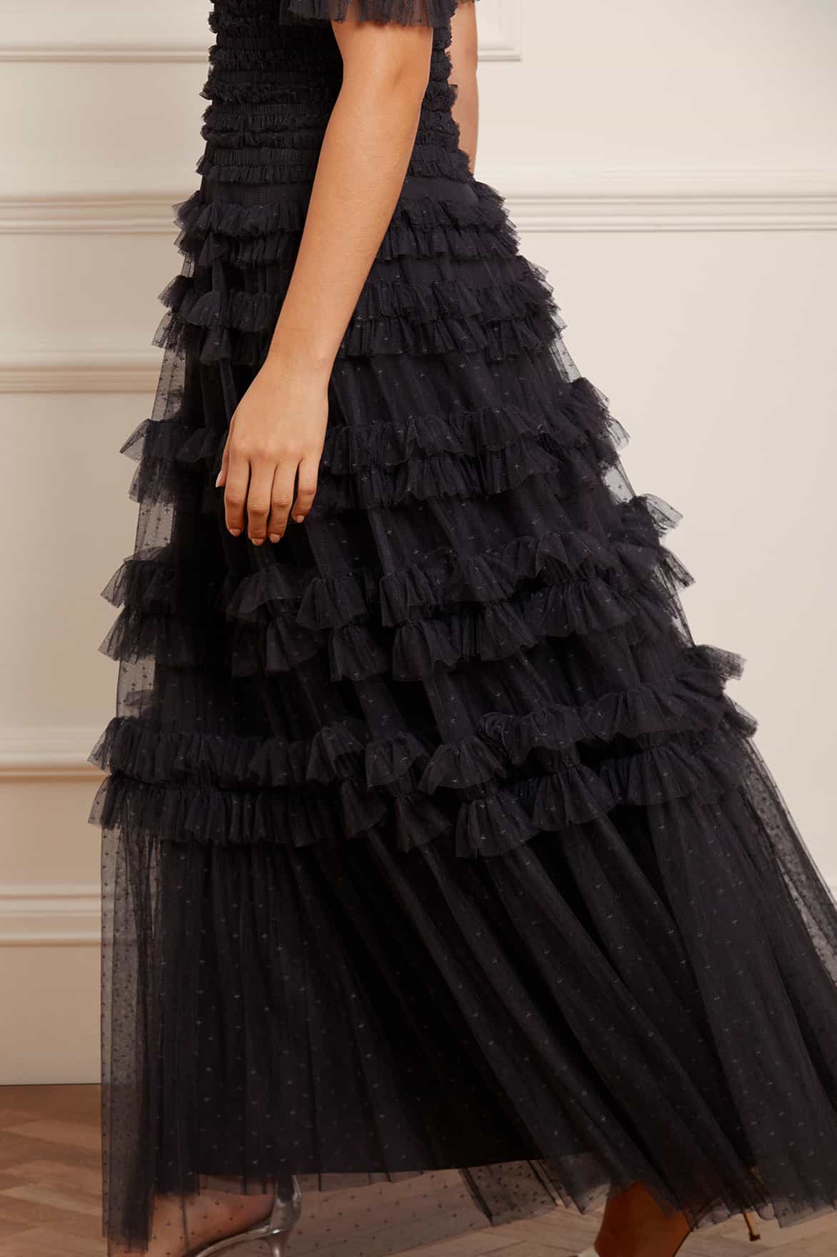 Lisette Ruffle Off Shoulder Gown – Black