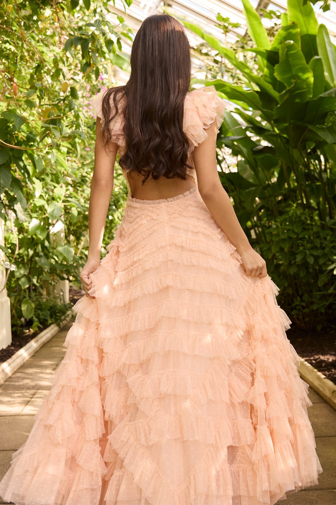 blush backless dress Halter tie neck backless gown