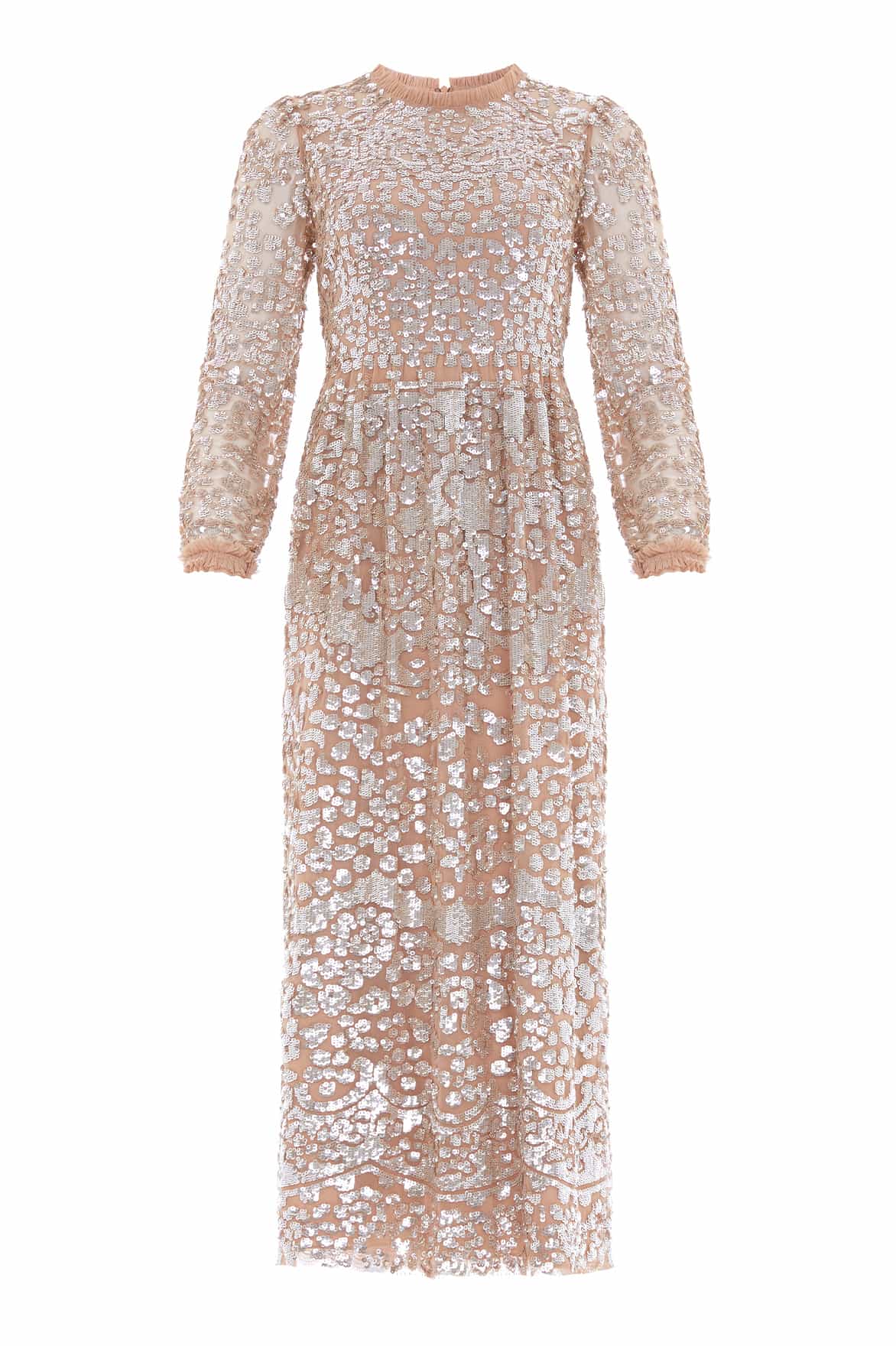 Lucille Gloss Long Sleeve Ankle Gown – Beige | Needle & Thread