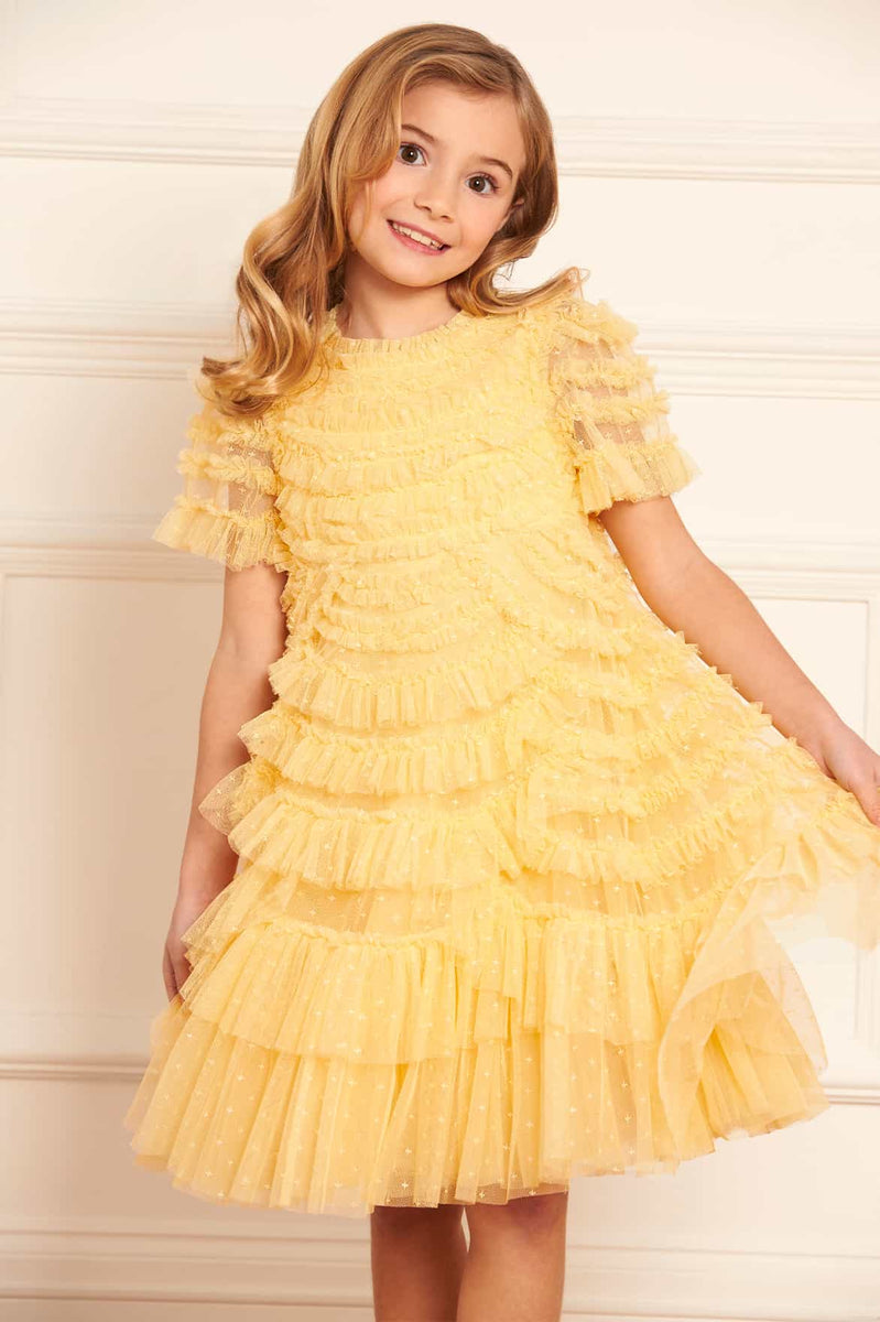 Marilla Ruffle Kids Dress – Yellow | Needle & Thread