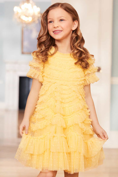 Marilla Ruffle Kids Dress – Yellow | Needle & Thread