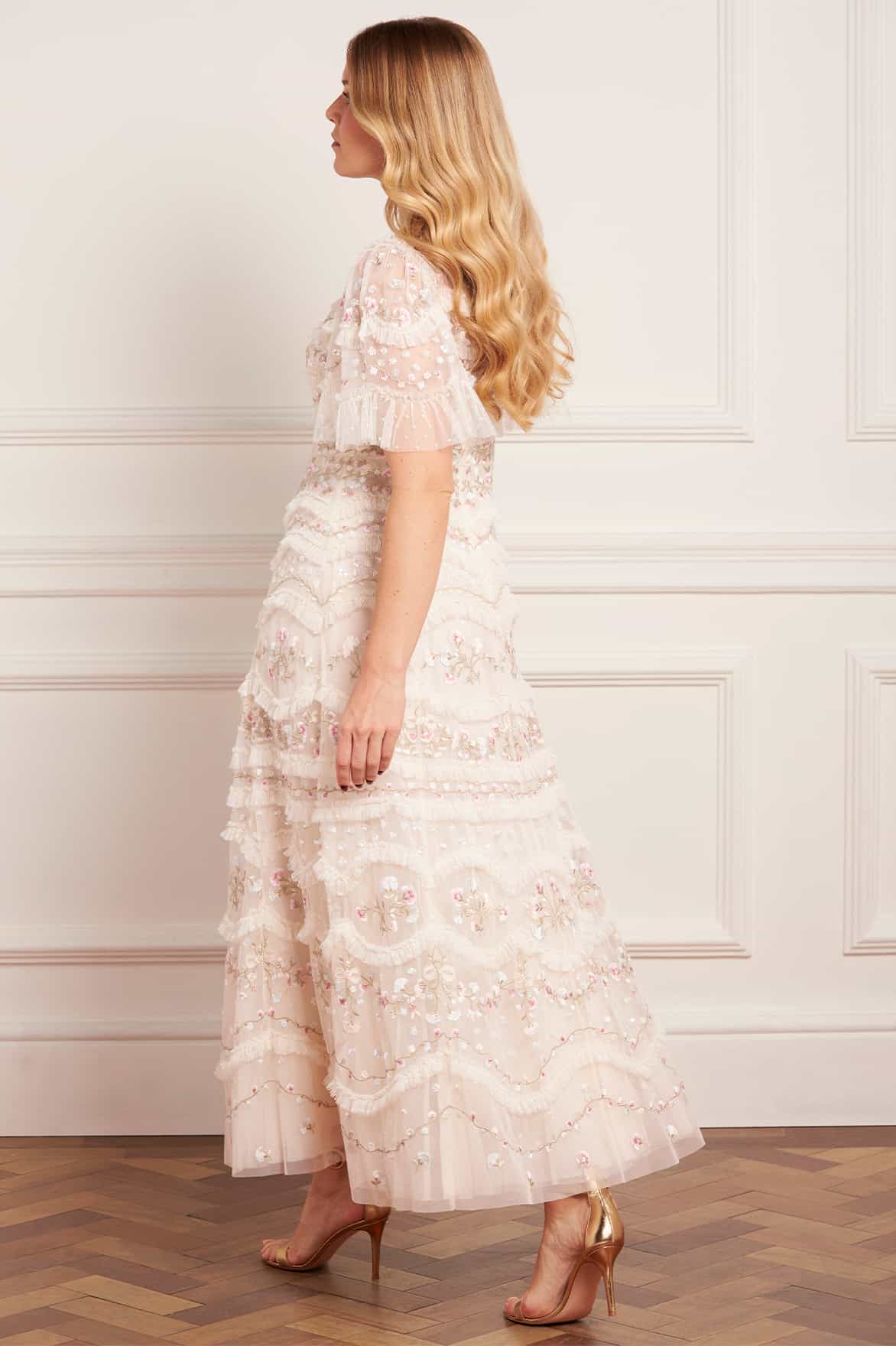 cream dress with ruffles Women's Our Melody Ruffle Maxi Dress Ivory Cream XS/S/M/L/Customize MEAN BLVD Ivory Cream / L