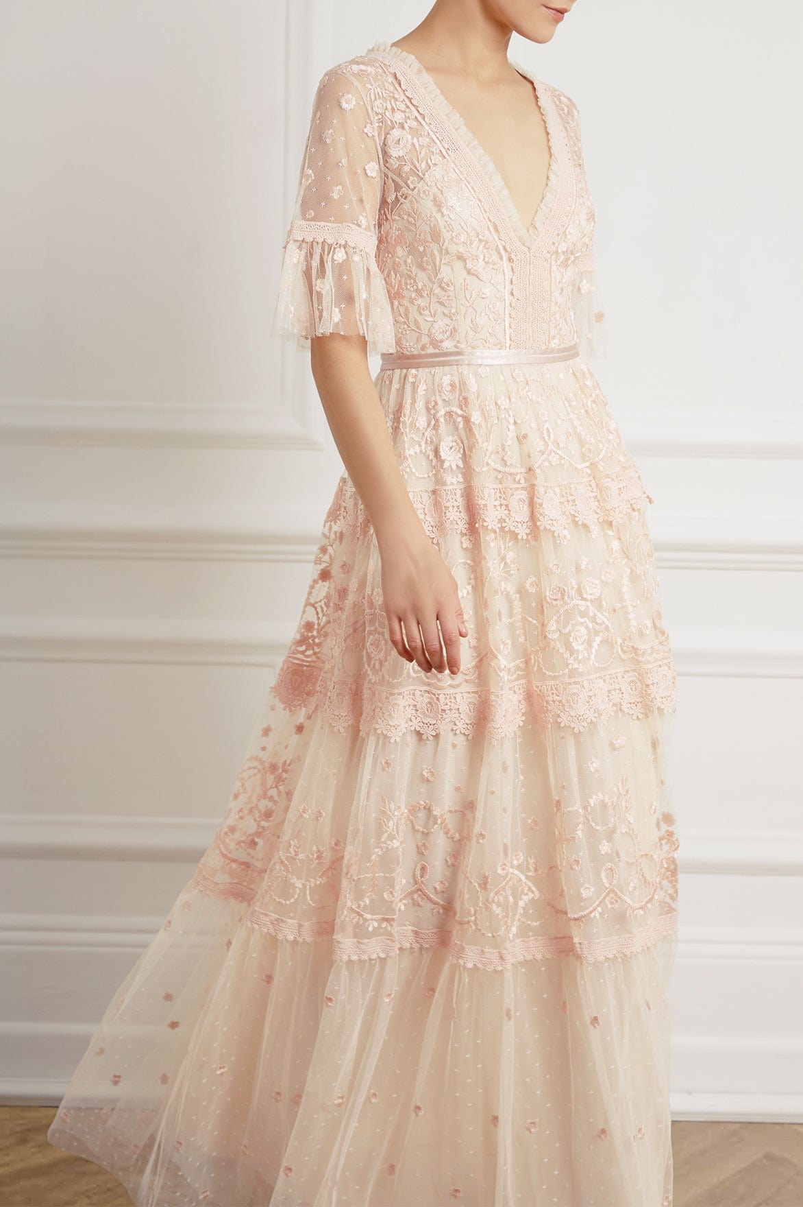 【新品M】LIMITED VINTAGE LACE DRESS Midsummer Lace Gown – Champagne | Needle & Thread