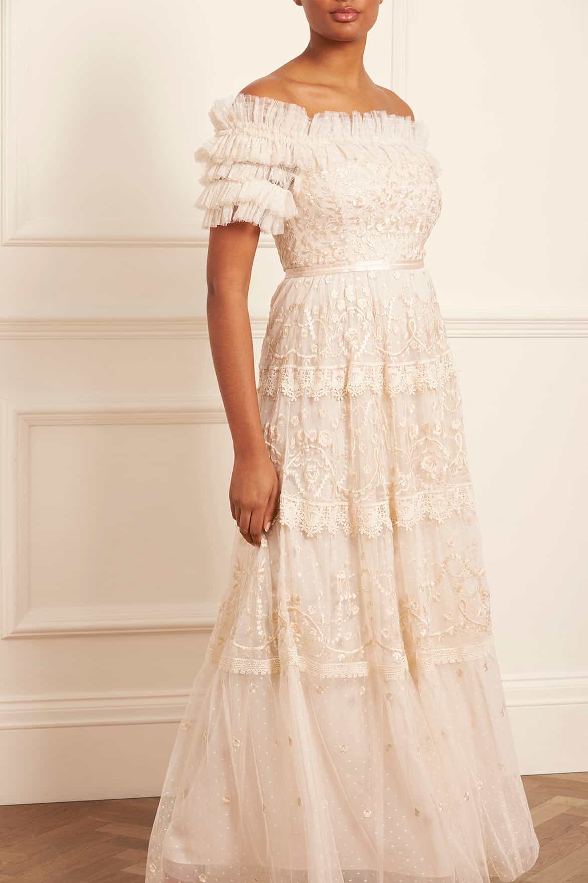 Midsummer Lace Off-Shoulder Gown Cream | Needle & Thread Midsummer Lace Off-Shoulder Gown Cream | Needle & Thread