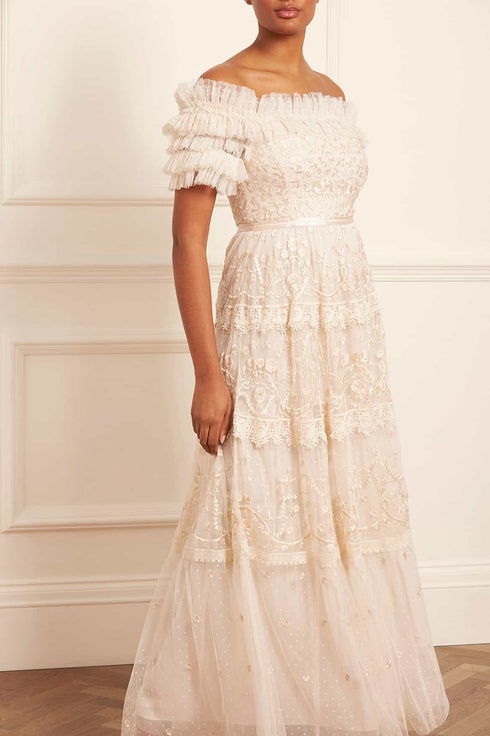 Midsummer Lace Off-Shoulder Gown – Cream