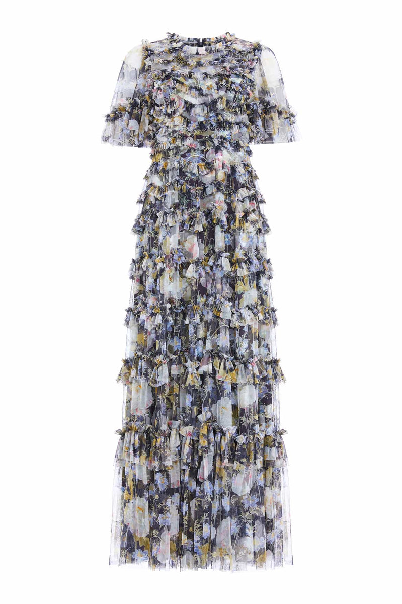 Moonlight Petals Round Neck Gown – Black | Needle & Thread
