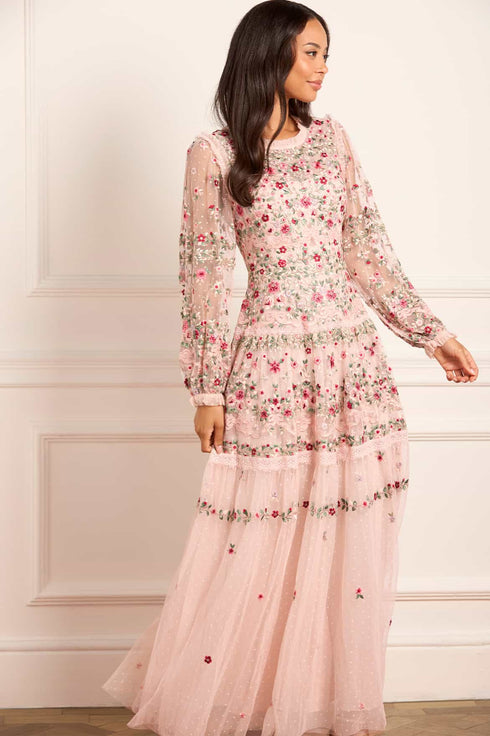 needle and thread pink dress Genevieve Ruffle Gown Thread dress features short sleeves Needle & Thread Girls Tulle