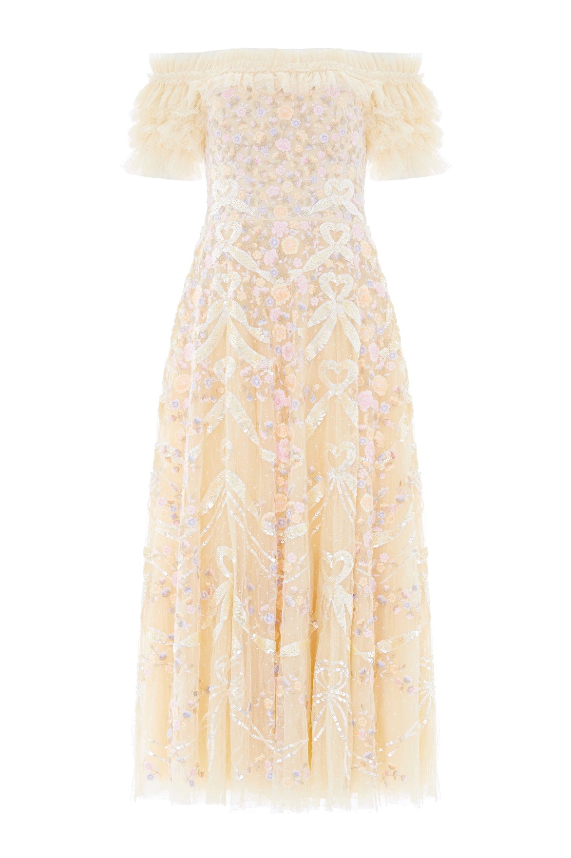 Ribbon Heart Off-Shoulder Ankle Gown Yellow | Needle & Thread Ribbon Heart Off-Shoulder Ankle Gown Yellow | Needle & Thread