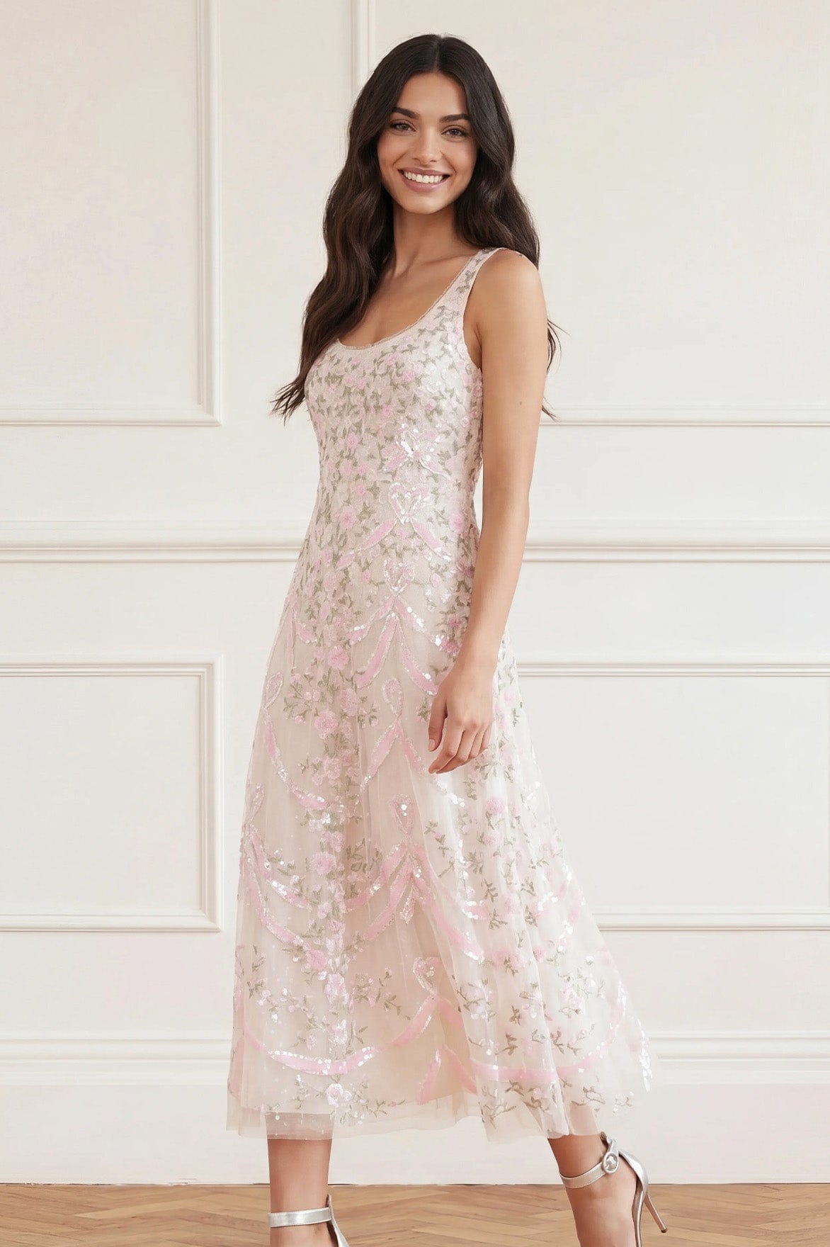 Ribbon Heart Scoop Neck Ballerina Dress