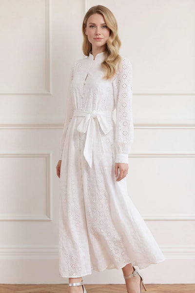 Romilly Cotton Broderie Long Sleeve Shirt Dress