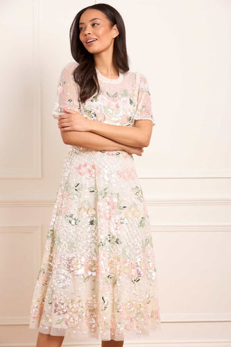 Rosalie Short Sleeve Ballerina Dress  Cream | Needle & Thread
