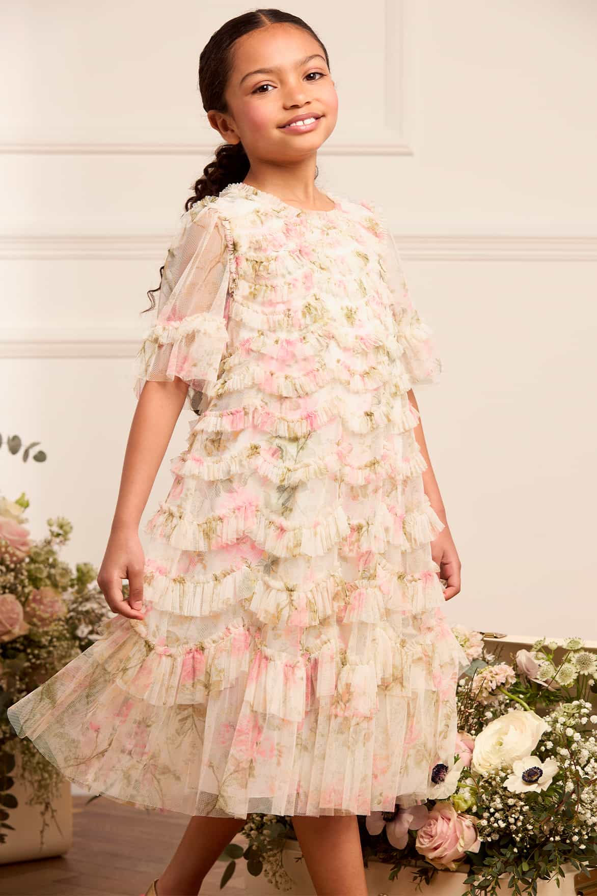 needle and thread pink ruffle dress Needle & Thread Pink Willow Ruffle V-Neck Gown BRAND NEW