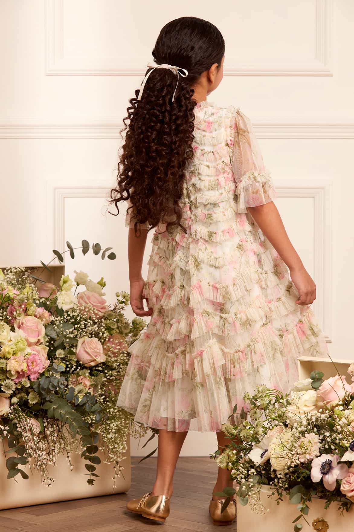 Rose Scallop Ruffle Kids Dress Multi | Needle & Thread Rose Scallop Ruffle Kids Dress Multi | Needle & Thread