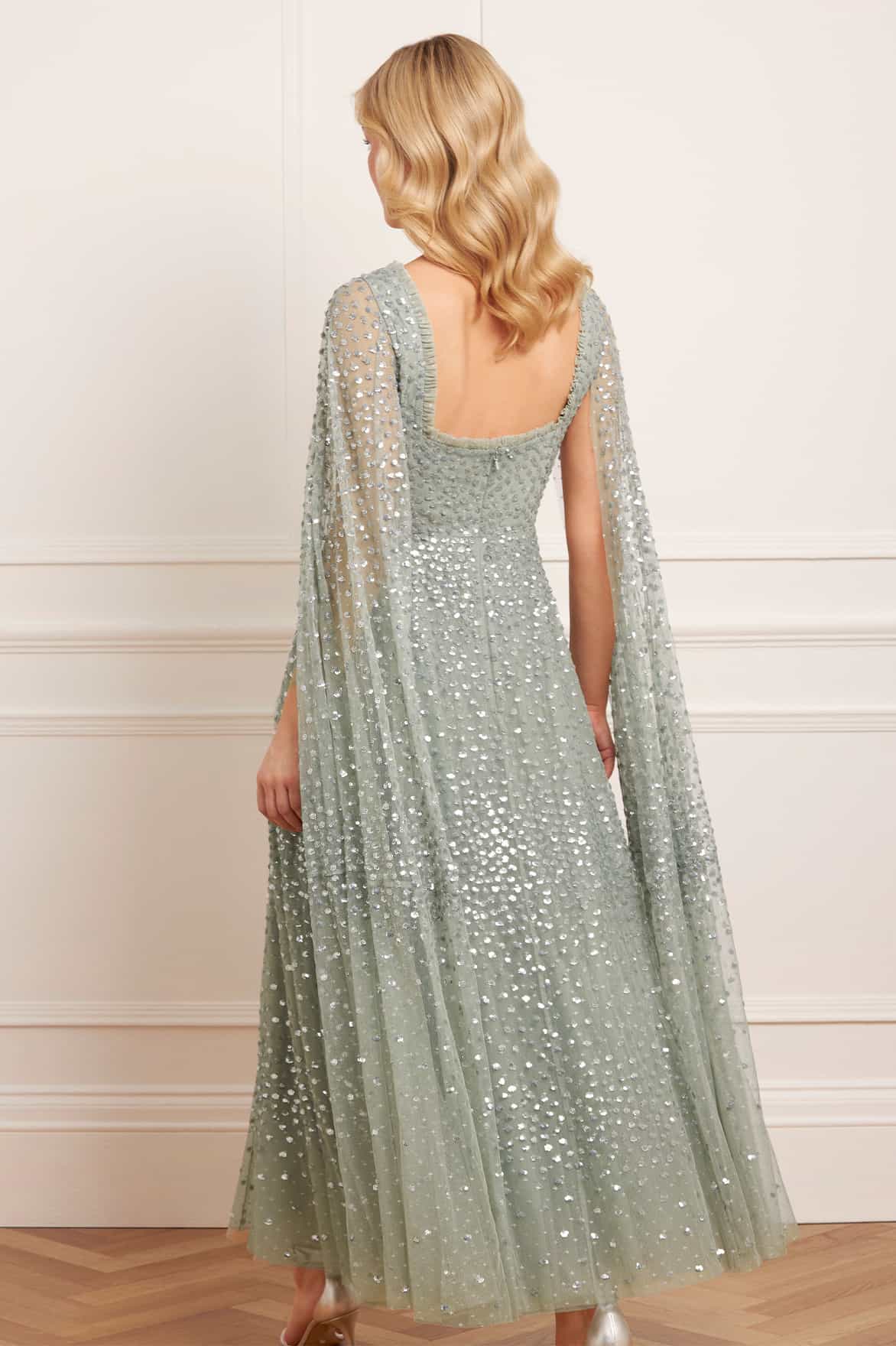 Scatter Dot Cape Sleeve Ankle Gown Green | Needle & Thread Scatter Dot Cape Sleeve Ankle Gown Green | Needle & Thread