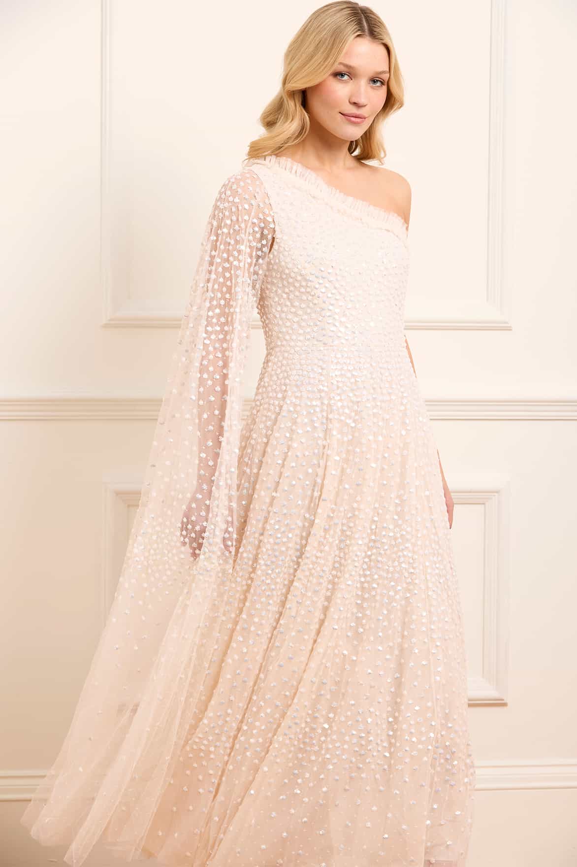 Scatter Dot One-Shoulder Ankle Gown Cream | Needle & Thread Scatter Dot One-Shoulder Ankle Gown Cream | Needle & Thread