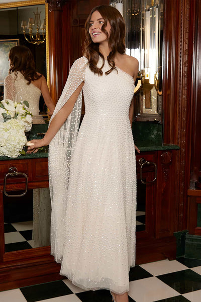 Scatter Dot One-Shoulder Ankle Gown