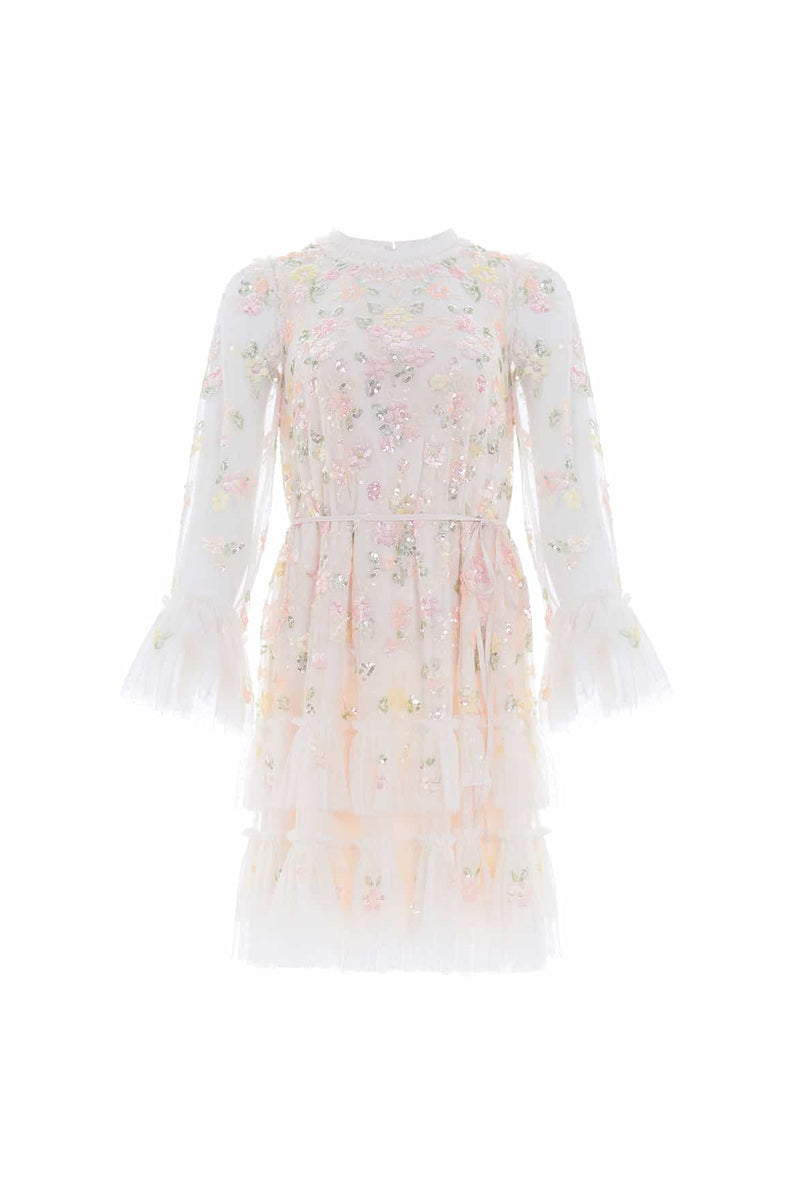 Sequin Bloom Gloss Mini Dress – Champagne | Needle & Thread