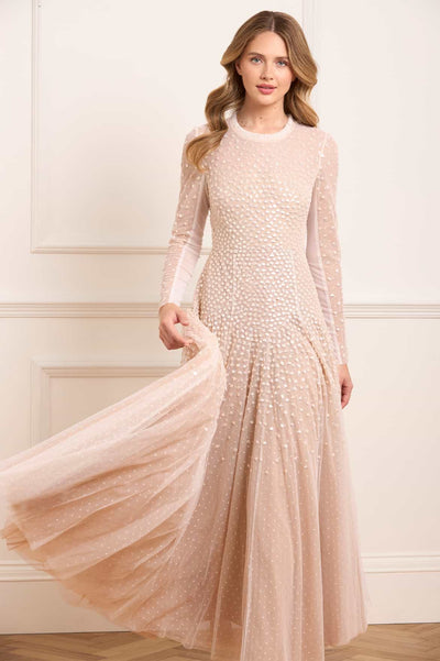 Sequin Cascade Round Neck Gown